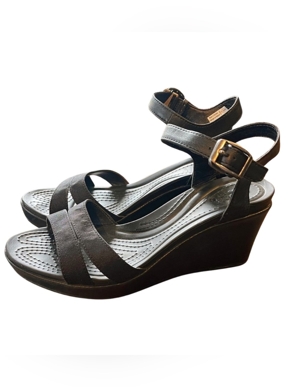 Crocs Black Canvas Strap Wedge Sandals Size 9